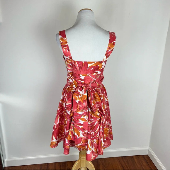 Alexis Floral Print Dress Orange Pink Tie Bow Size M - Picture 6 of 8